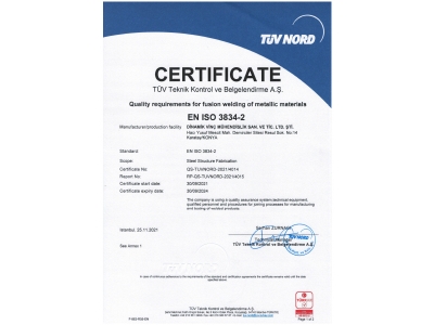 Certificats EN ISO 3834-2